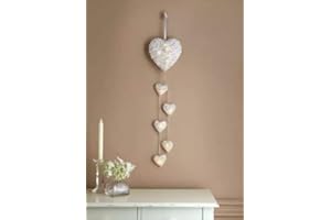 LILOVE Rustique Shabby Chic 6x Tenture coeurs en osier Guirlande LED lumières à piles coeurs rotin Stickers muraux pour le Festival Accessoires Décoration