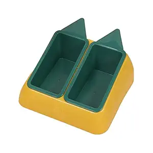 Emily Pets Feeder Cat Feeder Bowls with Stand Double Pet Cat Food Water Feeder Dish Plastic for Small Dogs Puppy Kitten Cat(Green-Yellow)