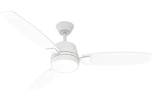 M Ledme - Ventilador de Techo con luz Led White Bass, mando a distancia, motor DC 31W+Luz Led 18W, 6 velocidades, Silencioso,3 Aspas de MDF, 132 cm, función verano-invierno, temporizador