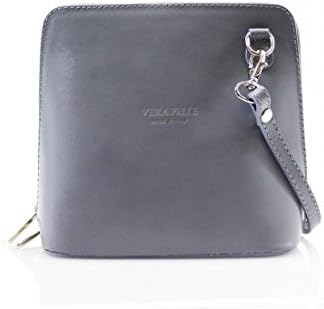 New Womens Designer Classical Real Leather Square Cross Body Bag Handbag (Grey)