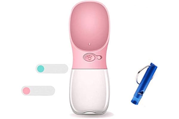 Bouteille d'eau pour Chien,Portable Dog Travel Water Bowl, Pets Feeder for Walking Travelling Drinking (12 oz, Rose)