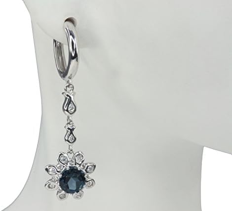 London Blue Topaz Gemstone Flower Dangle Sterling Silver Earrings