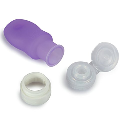 Pure Vie® Silikon Reise Flaschen Set mit Kulturbeutel – 4 Stück / 37ml – Farbige Fläschchen mit Saugnapf und Transparenter Flugzeug Kulturtasche für Handgepäck, Kein Auslaufen, Kosmetiktasche mit Reiseflaschen für Shampoo, Creme, Spülung und Körperpflege - 3