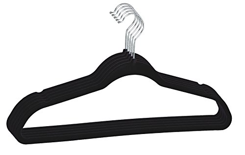 10 – 100 Stück Menge frei wählbar ( 40 Stk.) Kleiderbügel Schwarz aus Kunststoff, samt beflockt, Anti – Rutsch Beschichtung, drehbarem Haken und Hosensteg, Kerben für Rock und Hosenhänger - 2