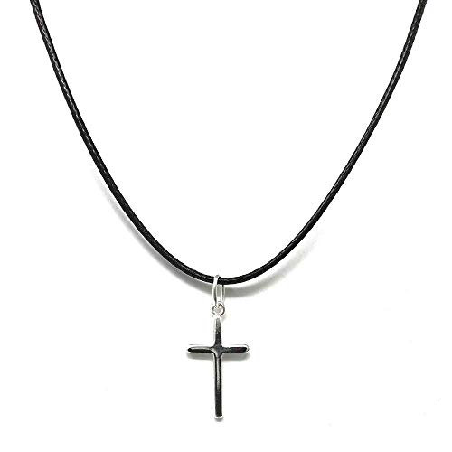 Strictly Gifts Mujer Plata Ley Cruz Pequeña en 41-46cm Imitación Piel Cordón Collar