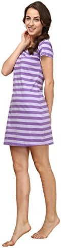 Marster Fashions Nightdress for Women Nightgown Cotton Pajamas Striped Nightwear Short Sleeve