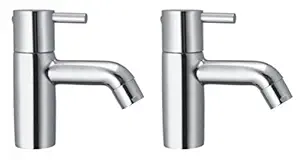 Drizzle Pillar Cock Flora Brass Chrome Plated/Wash Basin Tap/Bathroom Tap/Quarter Turn Tap/Foam Flow Tap - Set of 2