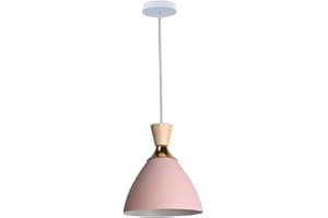 HONGHO Suspensions LED Plafonnier en Métal et Bois Lustre créatif et chaleureux Vintage Moderne Style pour Cuisine Salon Salle à manger Chambre (Rose)