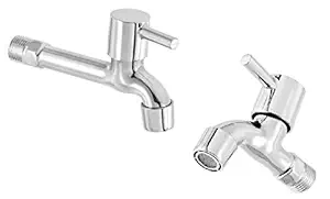 Torofy Stainless Steel Turbo Bib Cock and Long Body Bathroom Kitchen Tap with Wall Flange (Pack of 2)