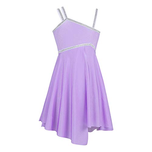iiniim Vestido de Danza Ballet Niña Maillot con Falda Plisado Vestido Tirantes Brillante Leotardo Gimnasia con Bragas Interior Traje de Latin Jazz Baile Moderno Actuación Fiesta Morado 10 Años