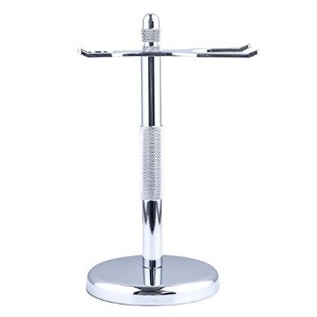 Shaveory Shaving Brush & Razor Stand Chrome Holder for your Razor & Shave Brush Keeps Sink Neat & Protects Your Shaving Tools