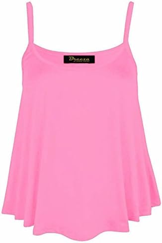 Ladies Cami Sleeveless Swing Vest Plain Womens Strappy Flared Plus Size Top 8-26[Baby Pink ,S/M]