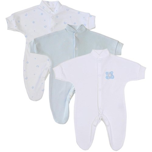 BabyPrem Premature Early Baby Clothes Pack of 3 Sleepsuits / Babygros 0 - 7.5lb BLUE MOON & STARS PREM 0