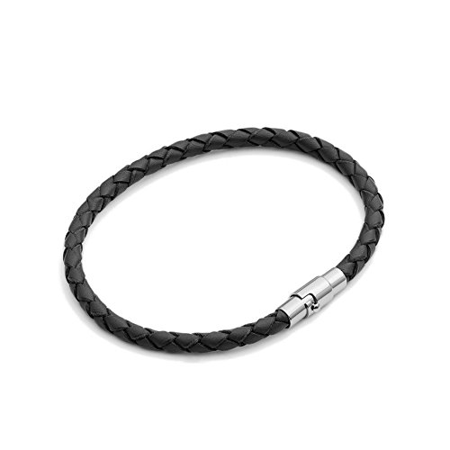 Tribal Steel Armband geflochten schwarz fr Herren Leder mit magnetischem Dreh-und-Zieh-Verschluss, 21 cm