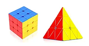 D ETERNAL Cube Combo Set of 3x3x3 and Pyraminx Pyramid Triangle High Speed Stickerless Puzzle Cube for 14 Years and Up