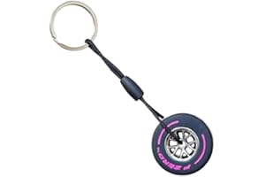 B.a.u.q.o.o. Portachiavi Pneumatico Formula 1 Gomma Alta Qualità Cerchione Colore Argento Ruota con Scritte Fucsia Portachiavi Accessori Auto Idea Regalo
