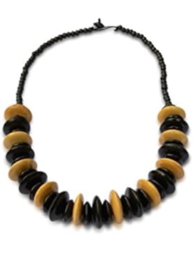 Halskette aus Holz Scheiben in beige und schwarz, 70cm lang, Handarbeit