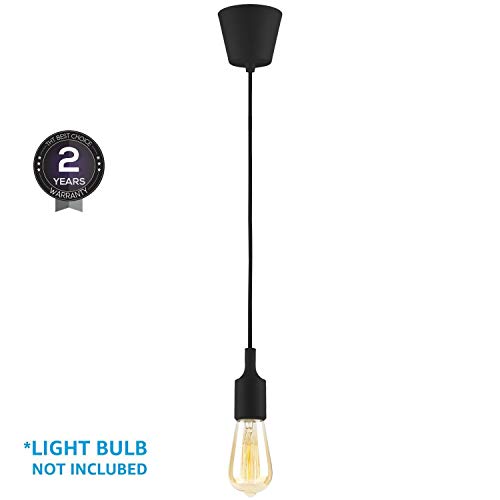 Citra Vintage Brass Finish Pendant Light E26/ E27 Ceiling Hanging Black Textile Cord Lamp Holder