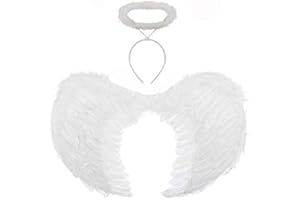 jokeshop White Feather Wings & Halo Angel Fairy Fancy Dress Christmas Halloween Cosplay Costume
