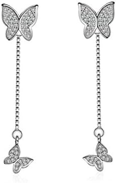 Wunhope Earrings Women Ladies Girls 925 Sterling Silver Butterfly with Diamond long tassel earrings