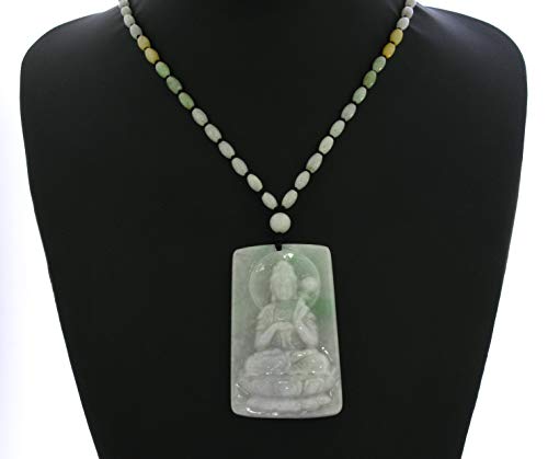 JL 2.6" China Certified Grade A Nature Hisui Jadeite Jade Blessing Kwan-yin Statue Pendants