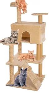 Callas RioAndMe Cat Activity Tree and Scratching Post | Carpeted Natural Sisal Towers with Platforms | 1 Bed Cubes, 4 Platforms, Rope and Scratching Post (Cream)