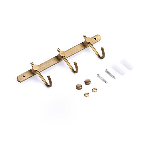 Weare Home Wandmontag Wandhalterung Bohren Hakenleiste mit 3 Haken Mantelhaken Kleiderhaken Hütenhaken Handtuchhaken aus Messing Antik Messing finished Retro Vintage Europäische Stil - 5