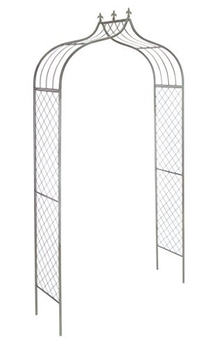 Metall Garten Deko Rosenbogen Metall antik Spalier Metall Pergola Designer Edittion mit Verzierungen von Lilien Spitzen - aus hochwertigem langlebigem pulverbeschichtetem Metall hergestellt