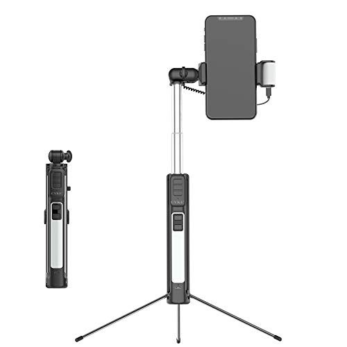AWIS Selfie Stick and Tripod with Led Fill Light,Extendable Selfie Stick,Remote Bluetooth for iOS Android Smart Phone,Black,160cm