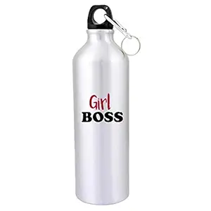 Generic Spill Proof Aluminium Printed Silver Sipper Water Bottle Girl boss for Gym & Travel 750ml