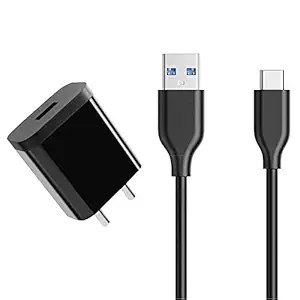 Fast Type C Charger for Xiaomi Redmi 8A Dual Charger Original Adapter Like Mobile Charger | Type-C Charger Cable Fast Charging Mobile Charger | Fast Charger | Android Charger with 1 Meter USB Type-C Charging Data Cable (3.1 Amp, Black)