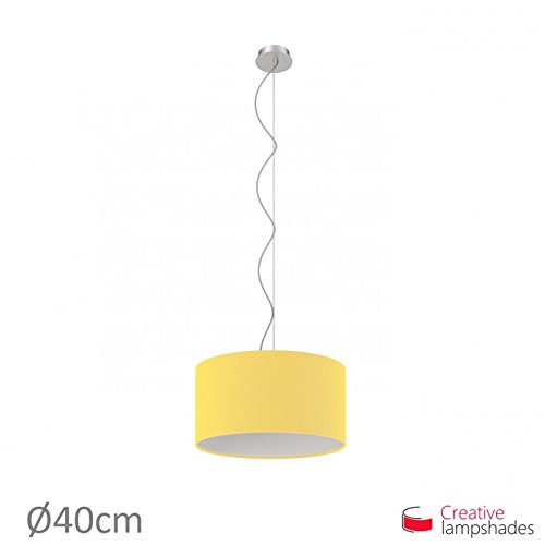 Lampenschirm Zylinder Schwefelgelb Leinwand – Durchmesser 35cm – H. 22cm, E27 Für Stand Pendelleuchten, Nein - 8