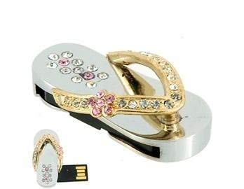 Preisvergleich Produktbild Anico 16GB Schmuck Schuh Kristall Halskette USB Stick Speicher mit künstlichen Diamanten Kristalle als Geschenk verpackt Gold