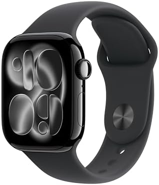 Apple Watch Series 11 GPS, Cassa 42 mm in alluminio Jet Black con Cinturino Sport nero - M/L