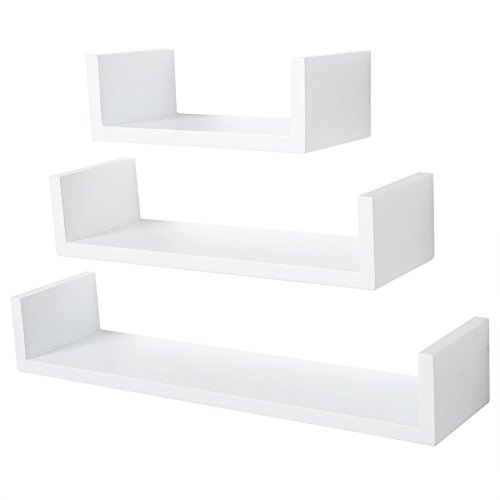 WOLTU RG9239ws-1 3ER SET Schweberegal Wandregal BÜCHERREGAL CD REGAL HÄNGEREGAL HOLZREGAL BOARD WEIß - 3