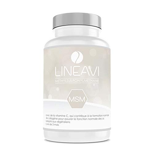 LINEAVI MSM, 1200 mg de méthylsulfonylméthane (99,9% pur), 24 mg de vitamine C, contribue à la fonction normale des os et des cartilages, fabriqué en Allemagne, 180 gélules (pour 3 mois)