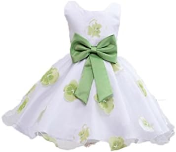 Cyond for 0-6 Years Old, Cute Children Baby Girls Dresser Tutu Princess Mini Dresses Flowers Print Bow Sleeveless Dresss in Green (Green, 4-5 Years Old)