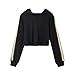 Produktbild Damen Tops,Geili Damen Langarm O Neck Rainbow Striped Patchwork Kurzes Sweatshirt Damen Schwarz Pullover Crop Top Lässige Kapuzenbluse