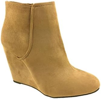 Ladies Forever 21 Faux Suede Wedge Ankle Boots Side Zip Beige Size UK 3-8