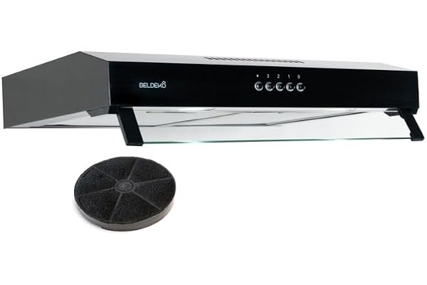 Hotte casquette visière BELDEKO RIVAGE 60 cm – - 100W - 210 m3/h - Noir – Évacuation ou recyclage – 3 vitesses – LED – Marque française