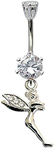 Sterling ilver tinker bell designed belly bars studded with CZ crystal - various colours
