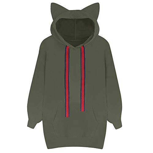 Preisvergleich Produktbild Niedlich Katzenohren Design Tops MYMYG Langarm Kapuzenpullover Langarm Kapuzenpullover Damen Mode Kapuzenpulli Hoodie Frauen Langarm Pulli Pullover (Grün,EU:40 / CN-XL)