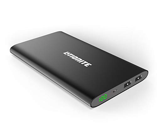 Litionite Plasma Mini 12000mAh Power Bank ultradünn aus Aluminium - 2x USB Output (2.4A) - Ladegerät mit LED-Anzeige Touch Screen - Tragbare Externe Batterie Akku für Smartphone/Tablet/Dhrone (Black)