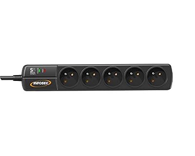 Infosec S5 Black Line II Multiprise parafoudre avec 5 Prises française Noir