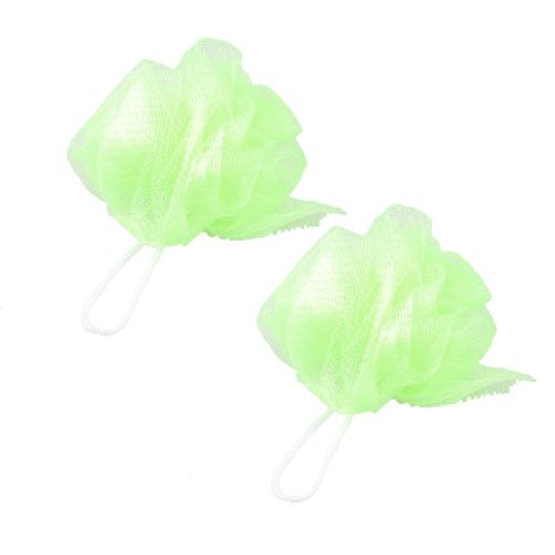 Bathroom Body Washing Shower Ball Shape Light Green Nylon Mesh Nets Pouf 2 Pcs