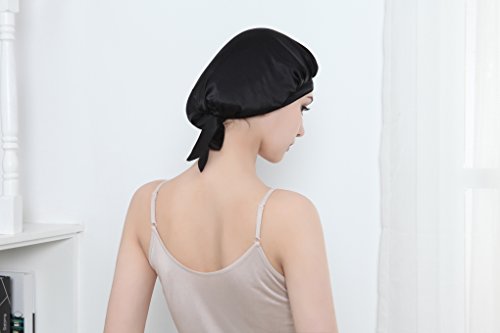 Natürliche Seide Schlaf Nacht Cap Kopf Abdeckung Haube für Haar Schönheit Hut (Schwarz) - 7