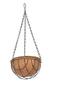 COIR GARDEN Coir Hanging Round Basket 10 INCH 1 Piece - Coco Gardening POTS with Stand - Flower POTS Hanger Garden Decoration Indoor Outdoor Water Hanging Baskets