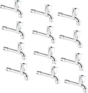 Redcroc Stainless Steel Brass Disc Water Anixa Foam Flow with Mirror Polished Long Body Bib Cock Tap (Standard; Silver) - Pack of 12