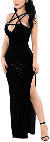 Sunwaly Women's Fashion Sexy Harness V-necked Velvet Dress (M=UK 8, Black)