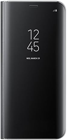 EMSMIL Mirror Translucent Smart Clear View Flip Folio Hard Back Anti-Scratch Standing Case Cover with Auto ON/OFF Function for Samsung Galaxy S7 Edge Black